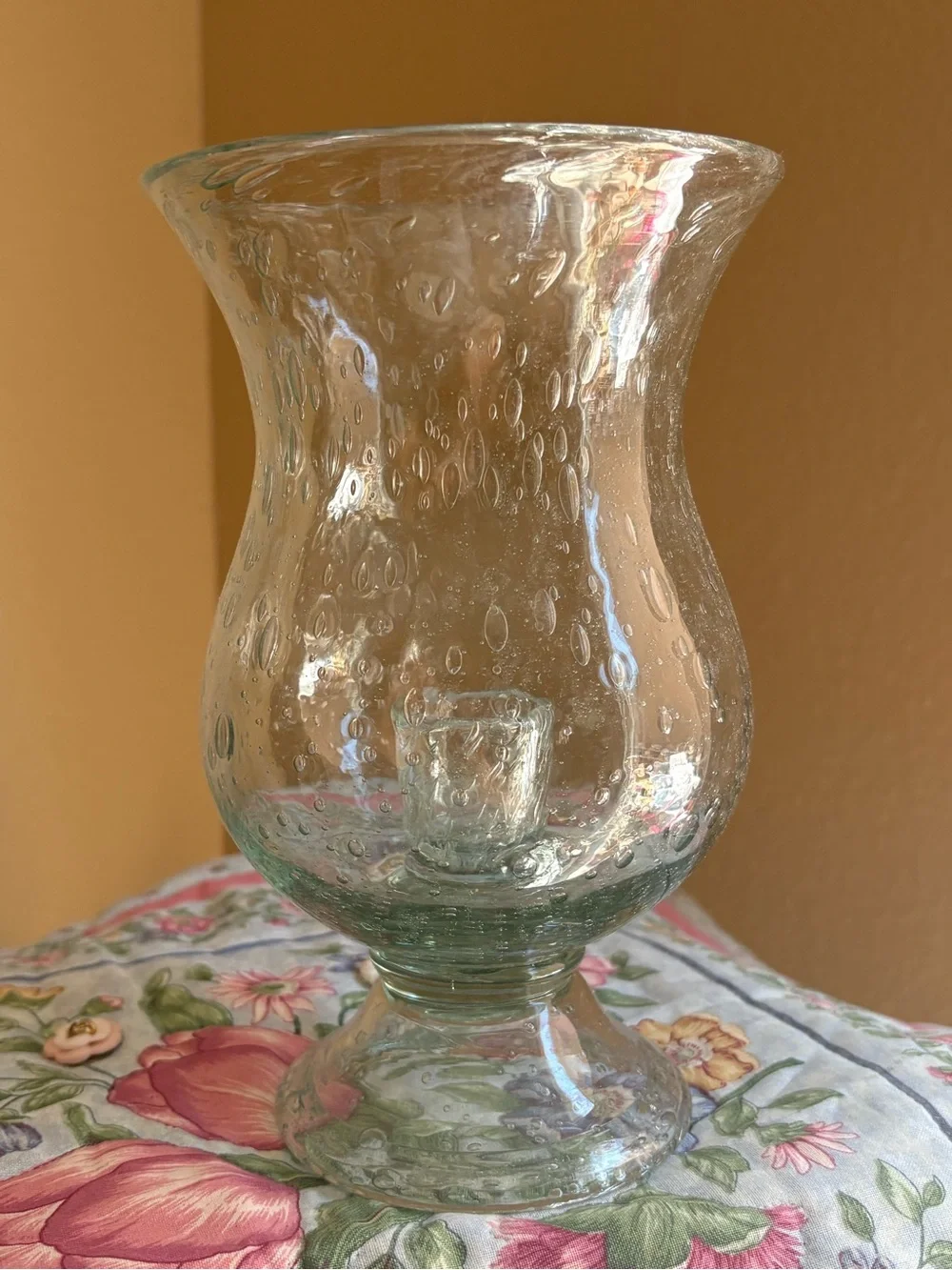 Clear Bubble Glass Hurricane Candle Holders - Set of 2